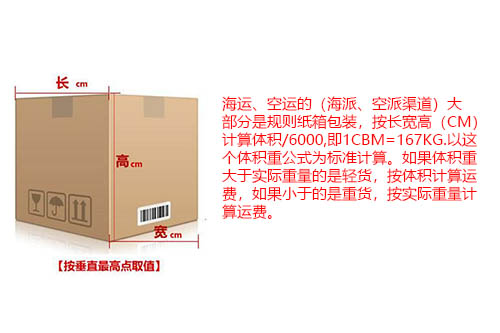 體積重大于167的按是泡貨，體積重小于167kg的是重貨